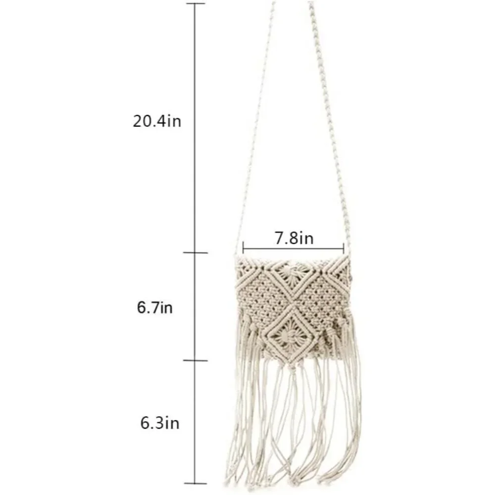 Womens Cotton Linen Crochet Shoulder Bag Tote Tassel Bohemian Purse